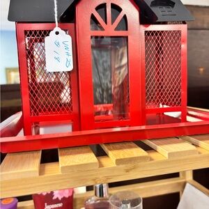 Red Metal Lantern with Black Roof